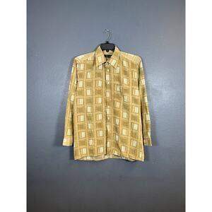 TED LAPIDUS Paris M men's Abstract Geometric long Sleeve Button Up Shirt beige